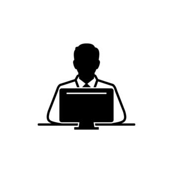 un hombre en un traje es sentado a un computadora vector