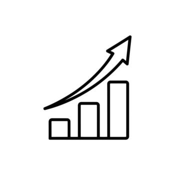 A graph bar with an arrow going up vector