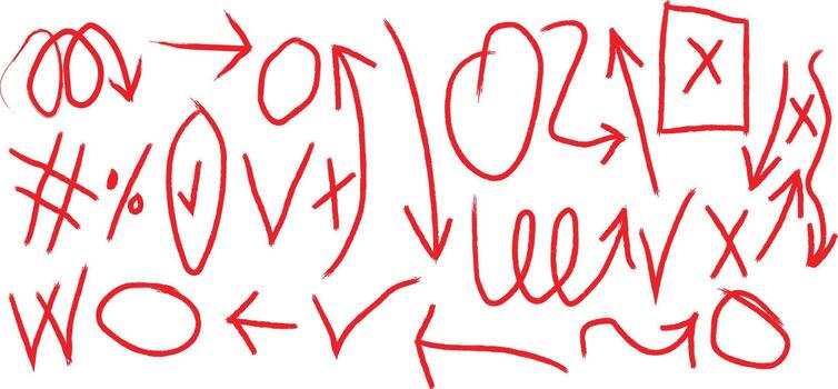 A red drawing of a bunch of numbers and letters vector