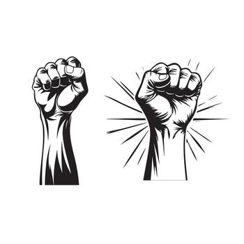 un elevado apretado puño simbolizando fuerza, fortaleza, unidad, y resistencia vector