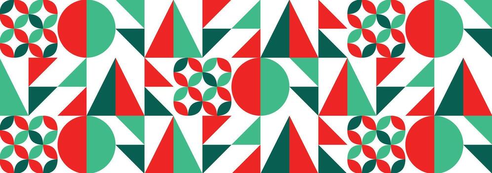 Geometric Christmas Tree Holiday Seamless Pattern. Pattern with red, green and white triangles vector