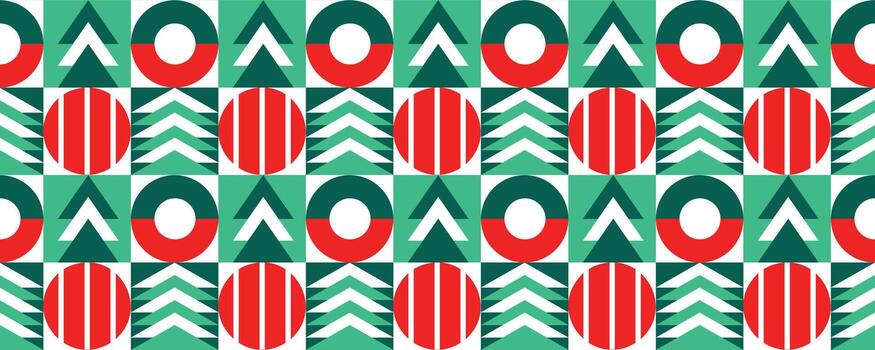 geométrico Navidad árbol fiesta modelo. verde y rojo modelo con geométrico formas vector