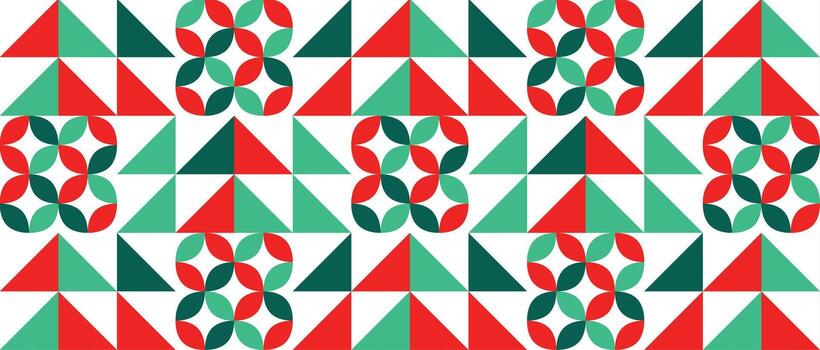 Geometric Christmas Tree Holiday Seamless Pattern. Pattern with red and green triangles vector