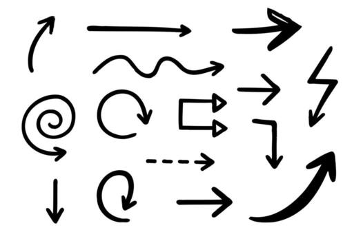 Contour Set Hand Drawn Doodle icon arrows And cursor Illustration In Engraving Style. Black And White Seamless Sketchy arrow Elements, scribble, strokes Line art, Pattern Sketch Style Isolated vector