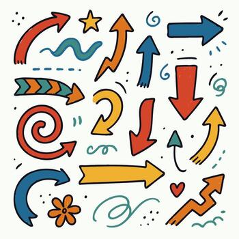 Set Painting Hand Drawn Doodle icon arrows And cursor Illustration In Engraving Style, scribble, strokes. Black And White Seamless Sketchy arrow Elements, Line art, Pattern Sketch Style Isolated vector