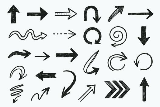 Lineart Set Hand Drawn Doodle icon arrows And cursor Illustration In Engraving Style, scribble, strokes. Black And White Seamless Sketchy arrow Elements, Line art, Pattern Sketch Style Isolated vector