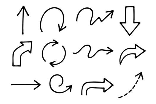 Clipart Hand Drawn Doodle icon arrows And cursor Illustration In Engraving Style. Black And White Seamless Sketchy arrow Elements, scribble, strokes Line art, Pattern Sketch Style Isolated vector