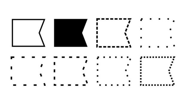un secuencia de ocho geométrico formas, algunos sólido, algunos discontinuo, arreglado en un cuadrícula vector