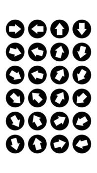 un cuadrícula de negro círculos, cada con un blanco flecha señalando en un diferente dirección vector