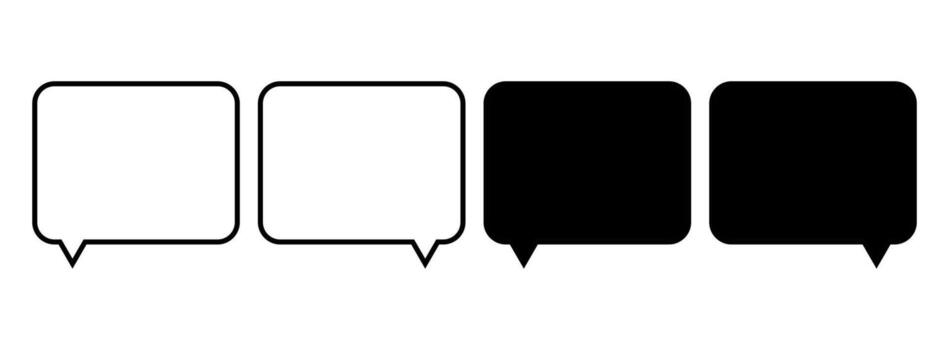 Set of 4 square speech bubble icons. Black and white chat message symbols with rounded corners. Dialog box for communication. vector