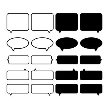 grande conjunto de habla burbuja iconos colección de negro y blanco charlar, mensaje, y diálogo cajas en varios formas comunicación simbolos vector