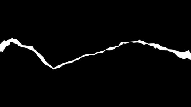 A white horizontal rip on a black background. Abstract torn paper texture. Jagged edge silhouette resembling a mountain range. Element vector