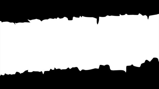 Torn black paper frame. Ripped top and bottom edges with a white center for copy space. Abstract paper cut background template. vector