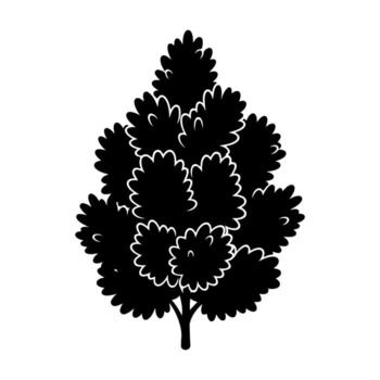 silueta árbol gráfico con un maletero y redondeado racimos de hojas en blanco antecedentes vector