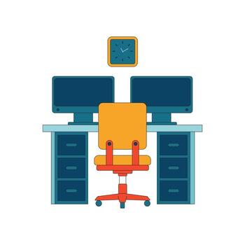 oficina escritorio con dos monitores ilustración vector