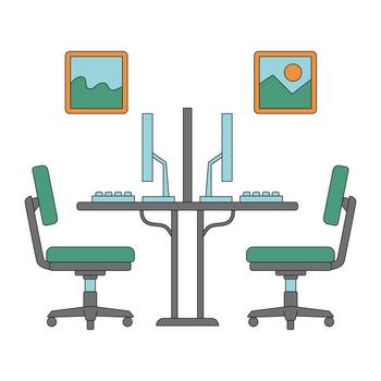 Illustration of Office Desks with Computer Setup vector