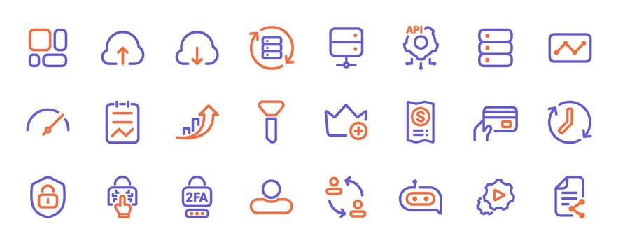 Cloud Computing and SaaS Two-Tone Color Icon Set vector