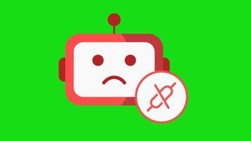 Offline mode animation showing an AI assistant dimmed with a disconnected icon. Ideal for connection loss visuals, network issue alerts, or system downtime concepts. video