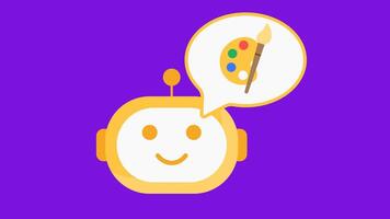 kreativ läge ai animering terar ett assistent innehav en pensel. idealisk för design verktyg, konst generation, och kreativ arbetsflöde begrepp. video