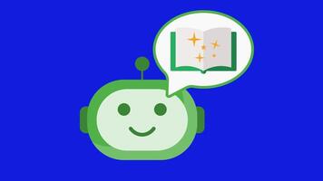 Aprendendo assistente animação apresentando a ai com a aberto livro e faísca efeito. perfeito para e-learning, estude aplicativos, e educacional tecnologia visuais. video