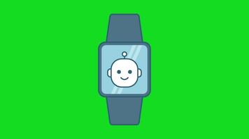 Wearable assistant animation featuring a smartwatch with a small AI face on the screen. Ideal for tech innovation, smart device, and digital assistant concepts. video