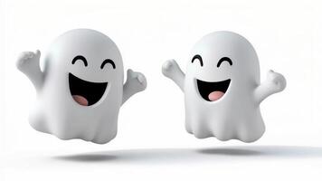 White Cute Ghost Happy Cheerful Faces Expression. Bright Playful Ghosts are Perfect for Creating Fun and Whimsical Design Concepts. Smiling Friendly Halloween Characters. 3d cartoon. video