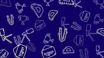 blå vetenskap mönster animering bakgrund med utbildning ikoner slinga video