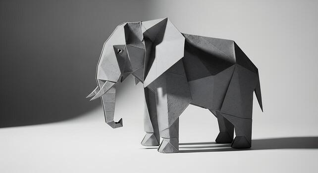 Gray Origami Elephant on Minimal Studio Background photo