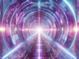 futurista néon túnel ciclo animação com brilhando azul e branco luzes e cyberpunk vibe. perfeito para vj rotações, movimento gráficos, música visuais, e digital fundos. video