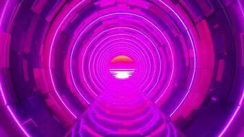 retro arkad neon tunnel med lysande pixel lampor, vaporwave synthwave färger, ändlös perspektiv i sömlös oändlig slinga animation. video