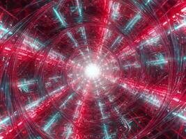 futurista néon túnel ciclo animação com brilhando vermelho e azul luzes e cyberpunk vibe. perfeito para vj rotações, movimento gráficos, música visuais, e digital fundos. video