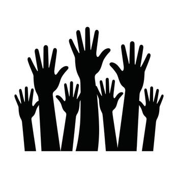 Raised hands silhouette showing support and unity vector