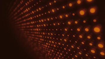 Amber technology background with a glowing grid of digital data lights streaming past the camera. Big data network server concept. video