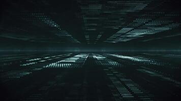 mörk eleganta teknologi bakgrund med en avancerad rutnät nätverk av lysande digital data lampor och lins blossa. global kommunikation begrepp. video