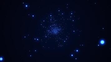 un explosión de brillante azul energía partículas fluido hacia el cámara a alto velocidad. esta dinámica energético antecedentes animación es lleno hd y un sin costura bucle. video