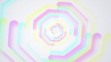 Colorful geometric shapes background with rotating cutout hexagons on a grid pattern. This dynamic animation is ideal for technology and science projects. Full HD loop. video