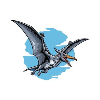 An illustration of a flying pterodactyl with its mouth open vector