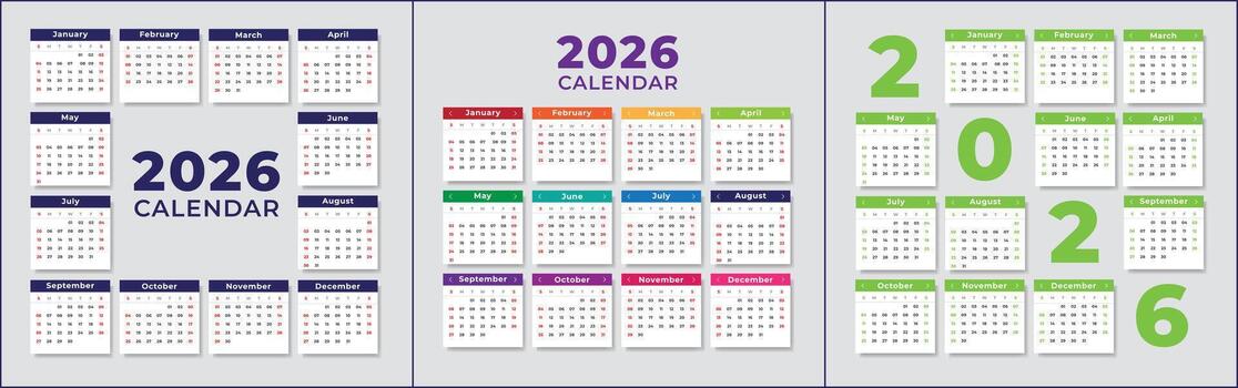 2026 calendar with month layouts vector