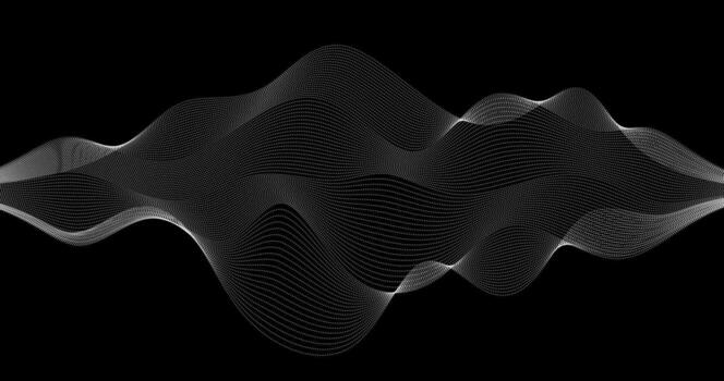 Grid Wave of Particles on black background for Science technology vector