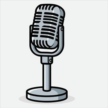 Retro-style microphone illustration with stand on a plain background vector