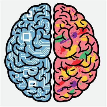 vistoso artístico y tecnológico cerebro ilustración con circuito patrones vector