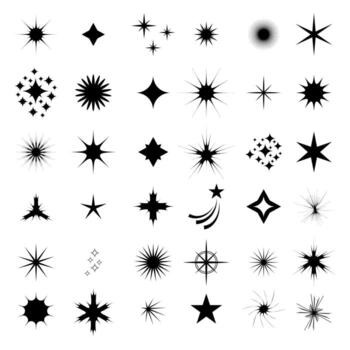 Set of retro magic stars isolated on white background. Futuristic sparkles shapes. Minimalistic basic icons vector