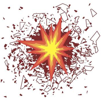 Explosion Cloud of Red Pieces on White Background. Sharp Particles Randomly Fly in the Air vector