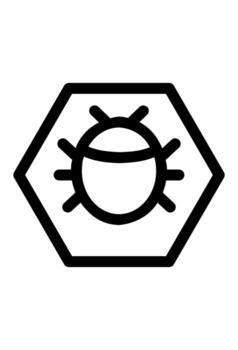 A bug or insect inside a protective hexagon shield, Cybersecurity symbol for virus and malware defense, Outline icon representing digital threat protection vector
