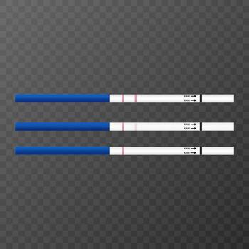 Set of pregnancy tests showing different results, positive and negative. illustration vector