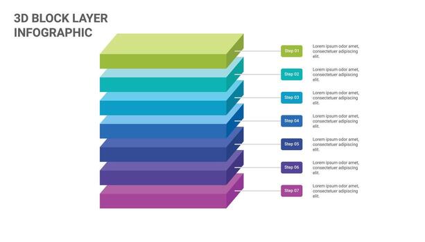 3d block layered infographic template with 7 steps vector