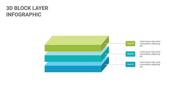 3d block layered infographic template with 3 steps vector