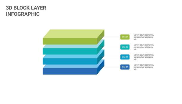 3d block layered infographic template with 4 steps vector