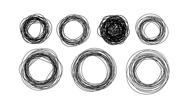 Collection of hand drawn scribbled circles and rings abstract artistic elements for design projects vector