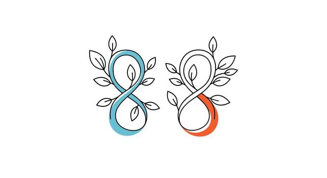 Two stylized number eight symbols adorned with leaves and branches representing nature and growth. vector